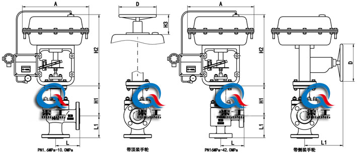 氣動(dòng)角式調(diào)節(jié)閥 外形尺寸圖